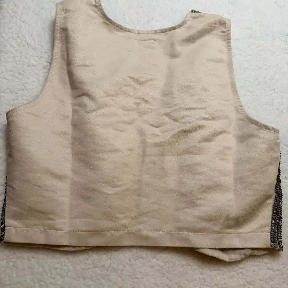 Vintage Guess Sequin Vest Size M Silver Open Front